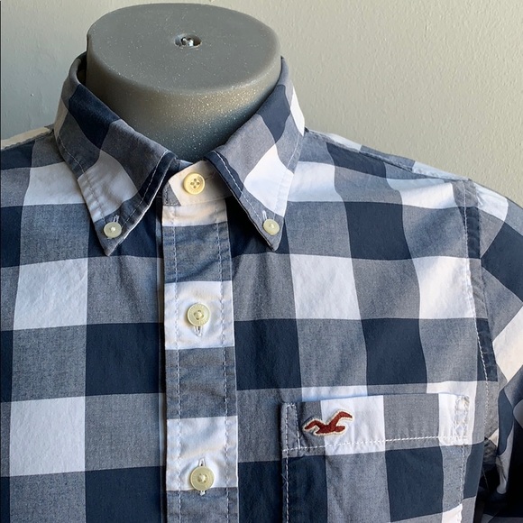 Blue Plaid Hollister Button Down Shirt Size L - Picture 3 of 6